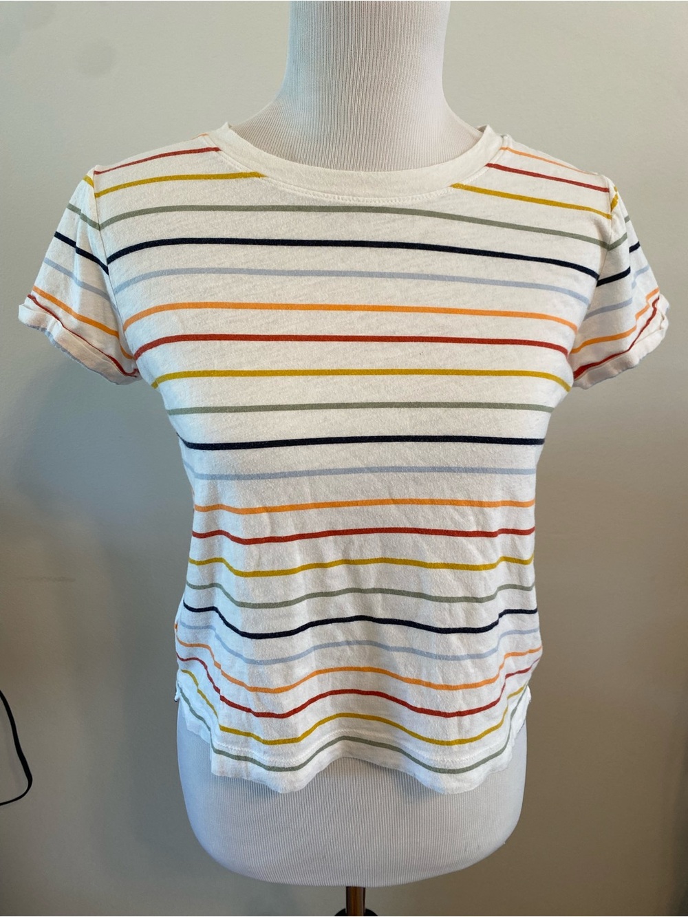 LOFT Vintage Soft Multicolor Rainbow Striped Crewneck T-Shirt